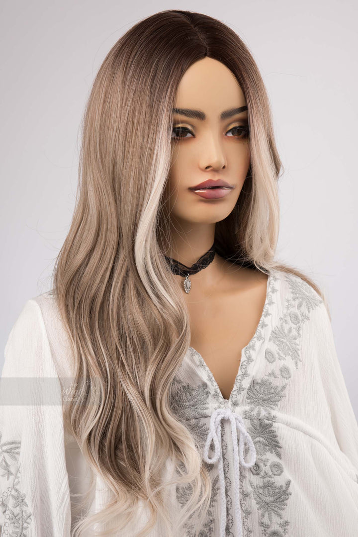 Ash Honey Blonde Wig with Creamy Blonde Highlight Wavy No Lace Wig Apphia