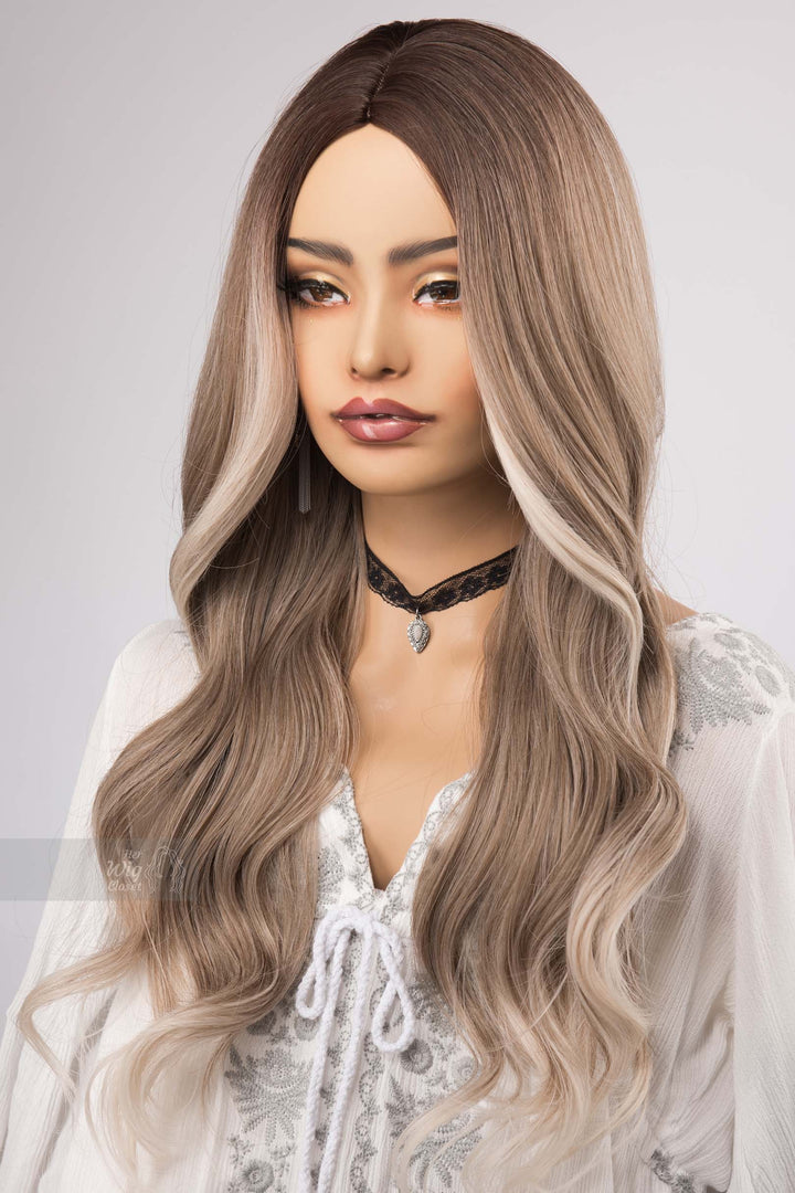 Ash Honey Blonde Wig with Creamy Blonde Highlight Wavy No Lace Wig Apphia