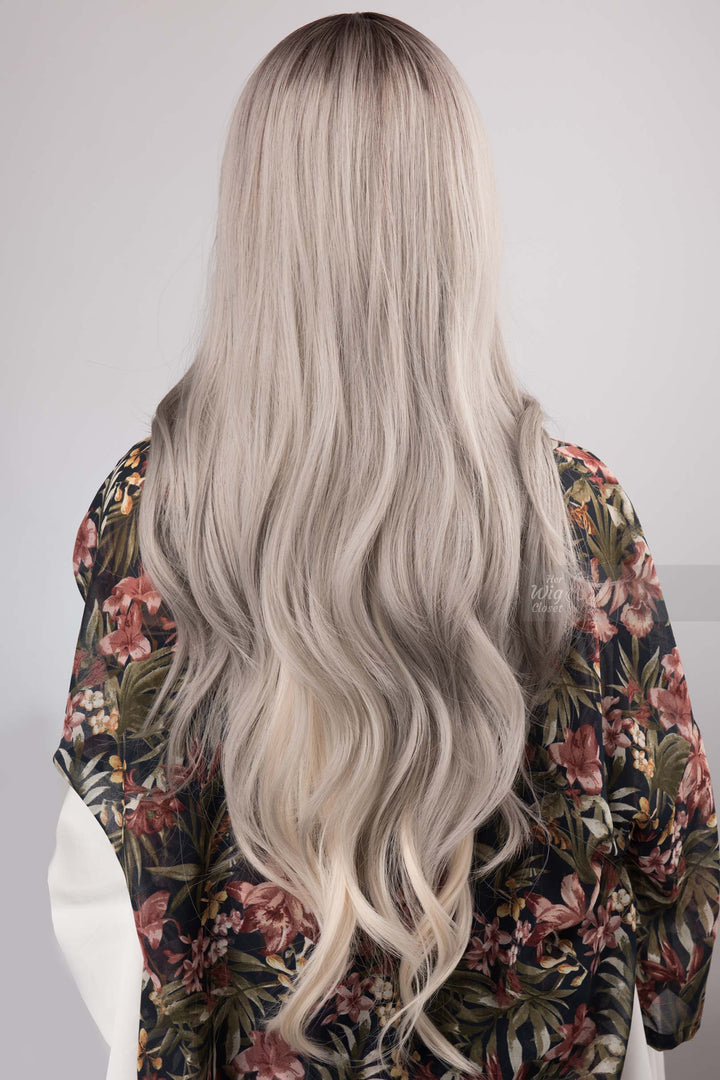 Multi Grey with White Blonde Highlight Ombre Wig with Long Wavy Hair Herwigcloset Astrid