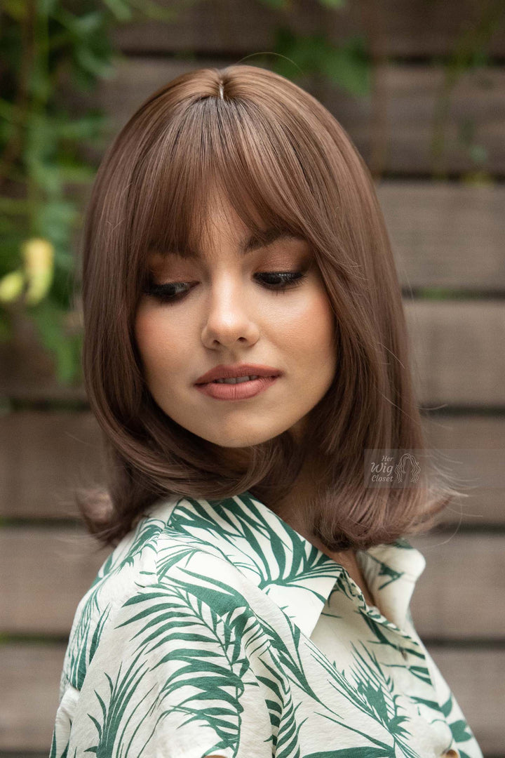 Brown Ombre Straight Bob Synthetic Wig with Bangs Ava