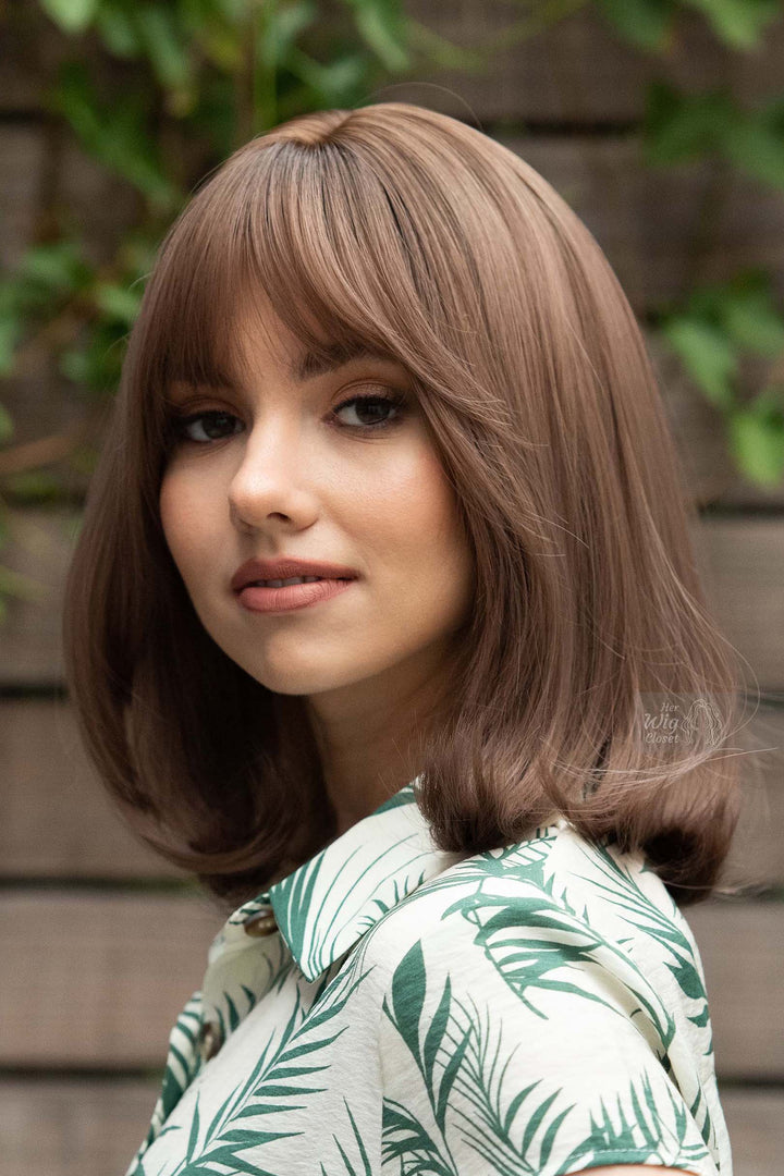 Dark Brown Pastel Pink Ombre Straight Wavy Long Bob Wig with Bangs Her Wig Closet Ava