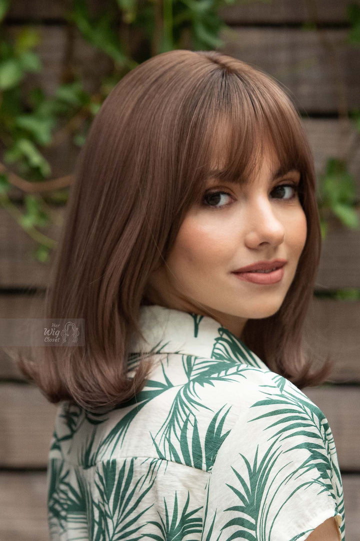 Brown Ombre Straight Bob Synthetic Wig with Bangs Ava