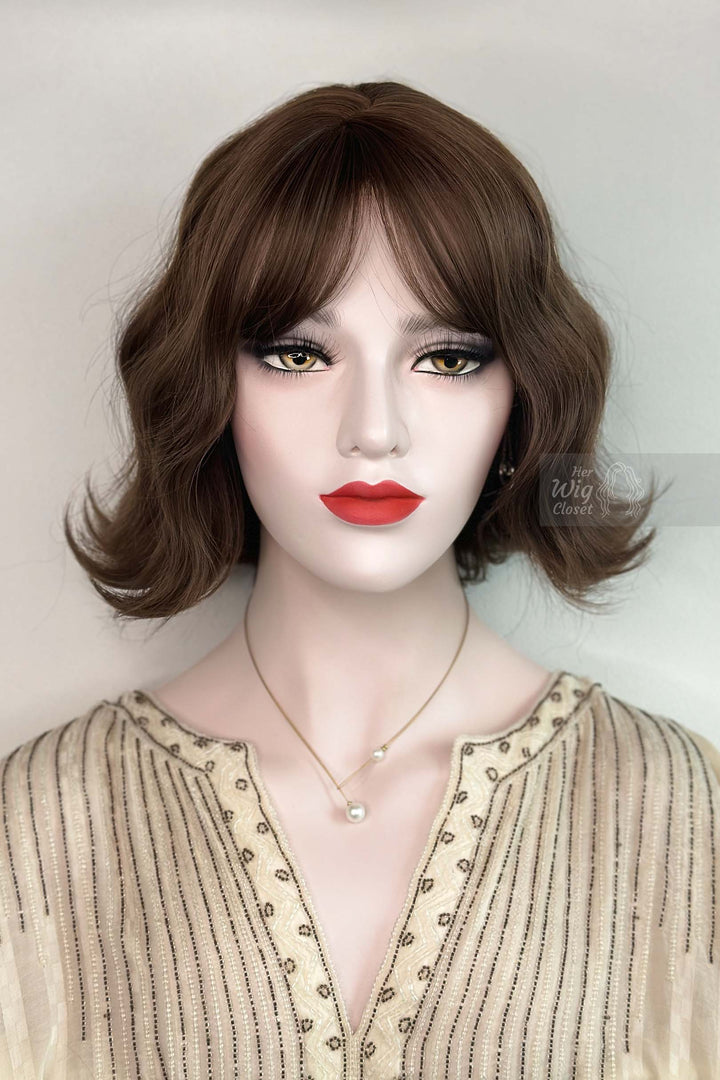 Ash Brown Bob Wavy Wig with Bangs Her Wig Closet Danielle