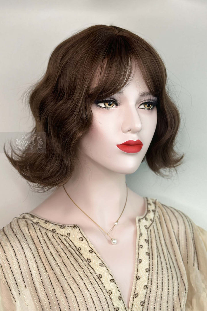 Ash Brown Wavy Synthetic Wig with Bangs Danielle