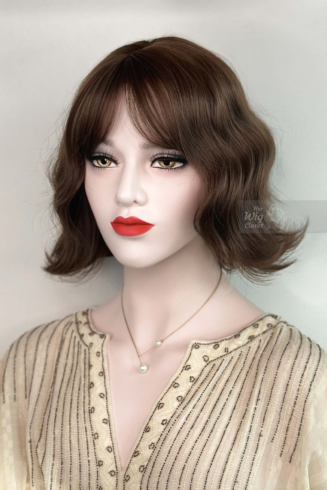 Ash Brown Wavy Synthetic Wig with Bangs Danielle