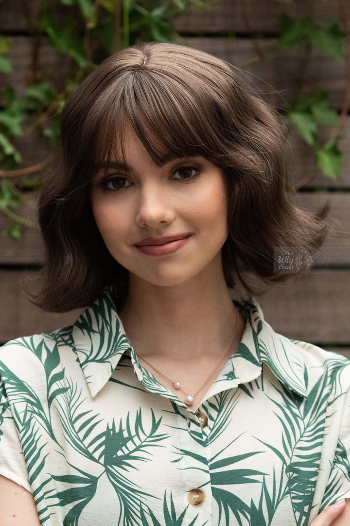 Ash Brown Wavy Synthetic Wig with Bangs Danielle