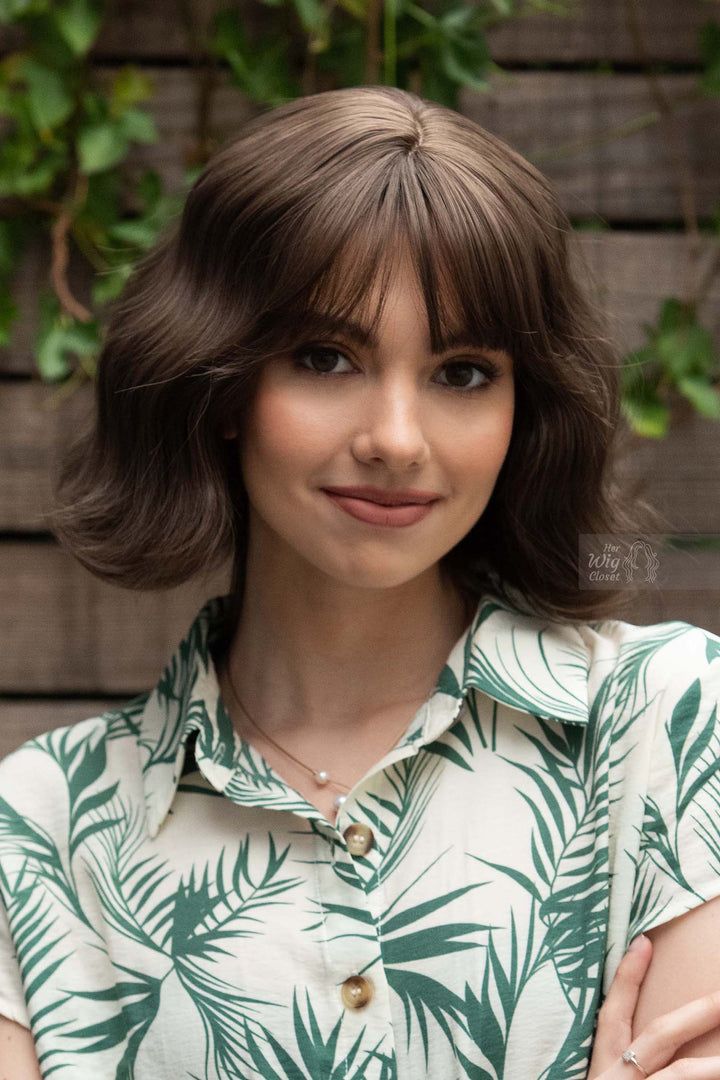 Ash Brown Wavy Synthetic Wig with Bangs Danielle