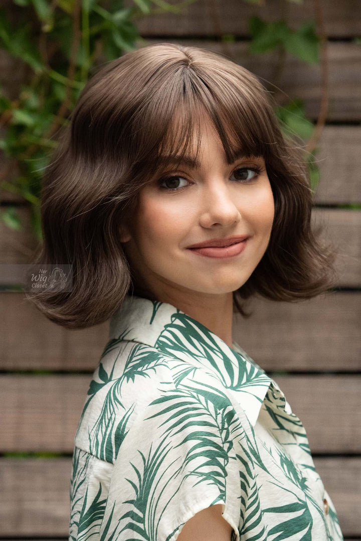 Ash Brown Wavy Synthetic Wig with Bangs Danielle
