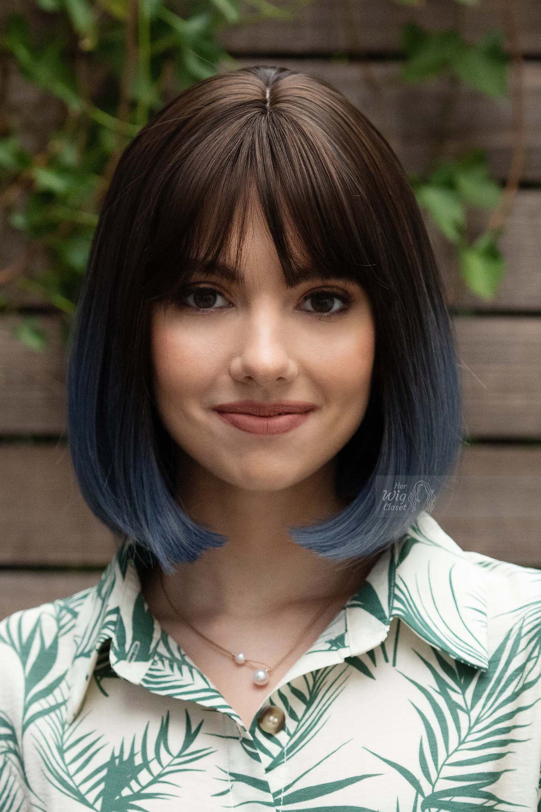 Blue Ombre Synthetic Bob Wig with Bangs Grace