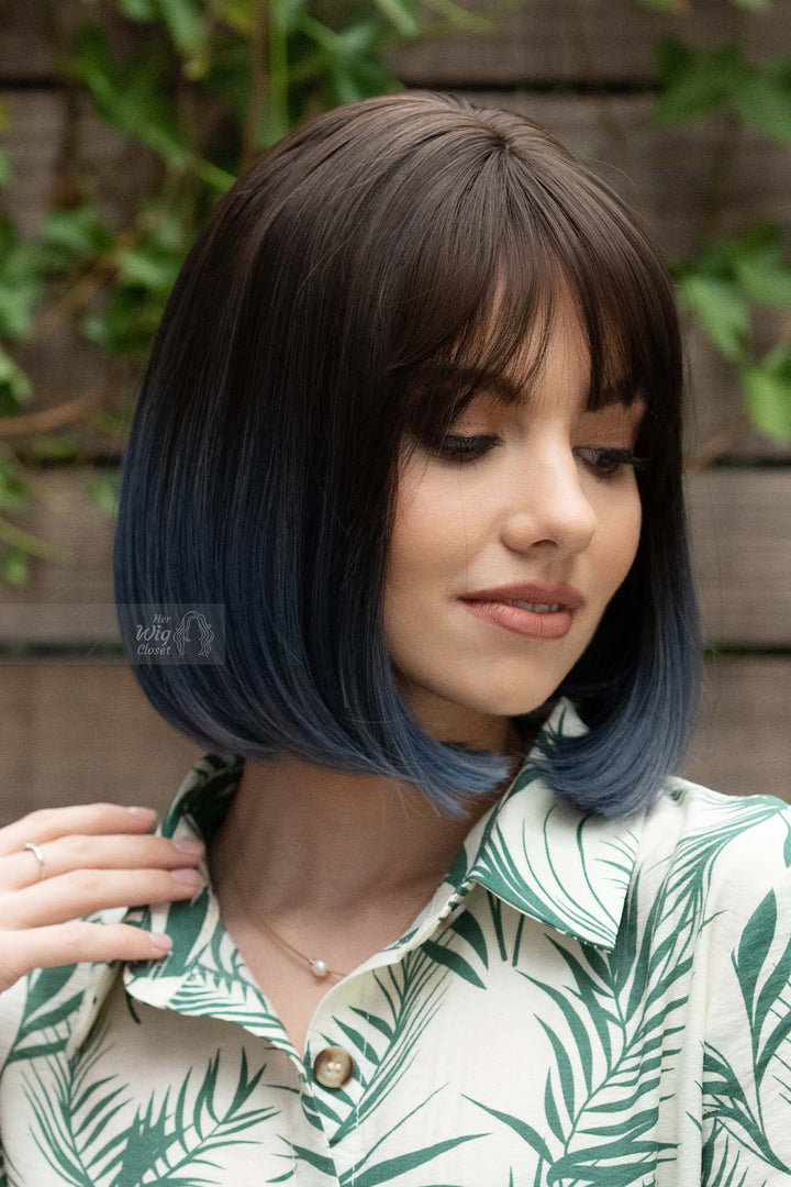 Blue Ombre Synthetic Bob Wig with Bangs Grace