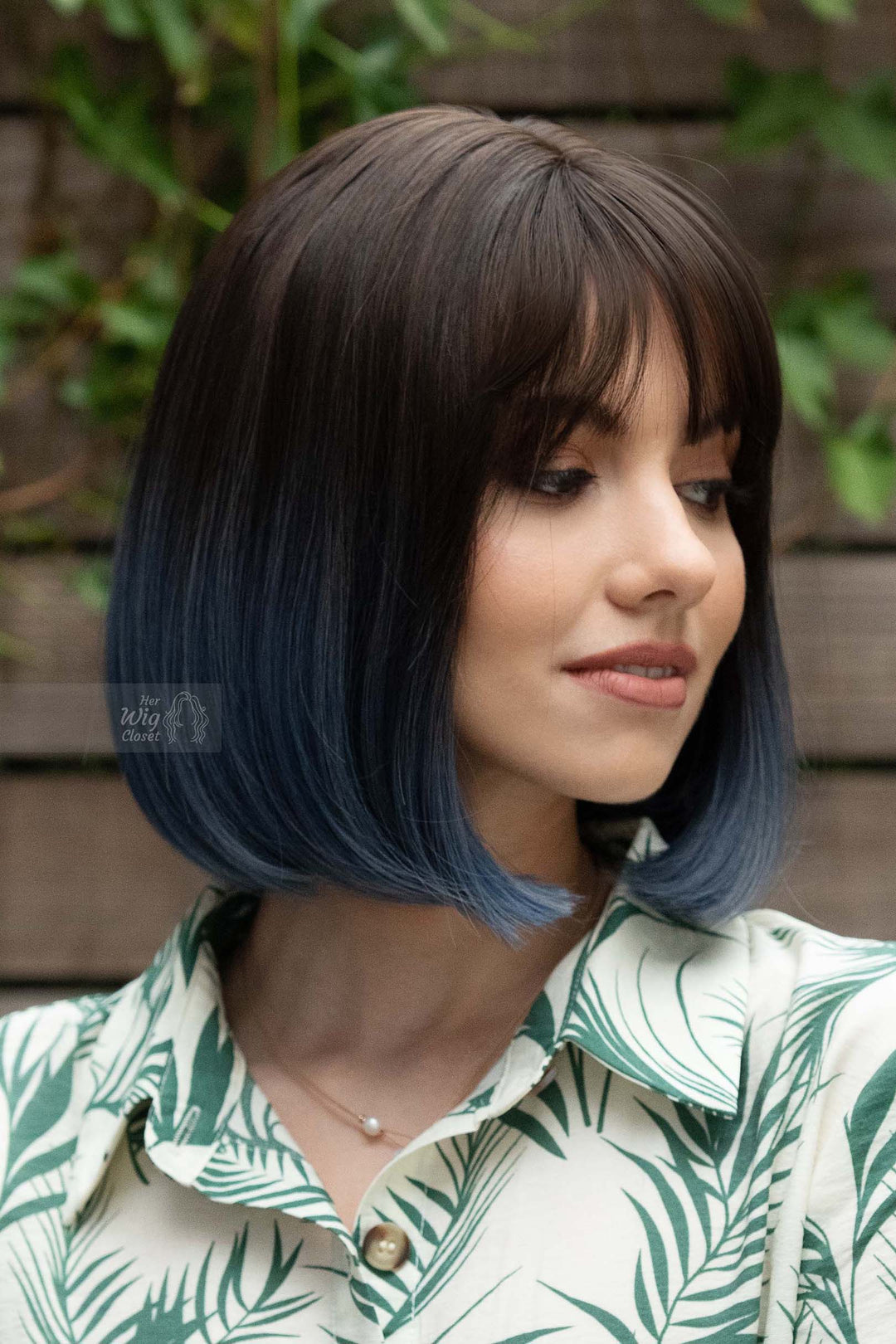 Blue Ombre Synthetic Bob Wig with Bangs Grace
