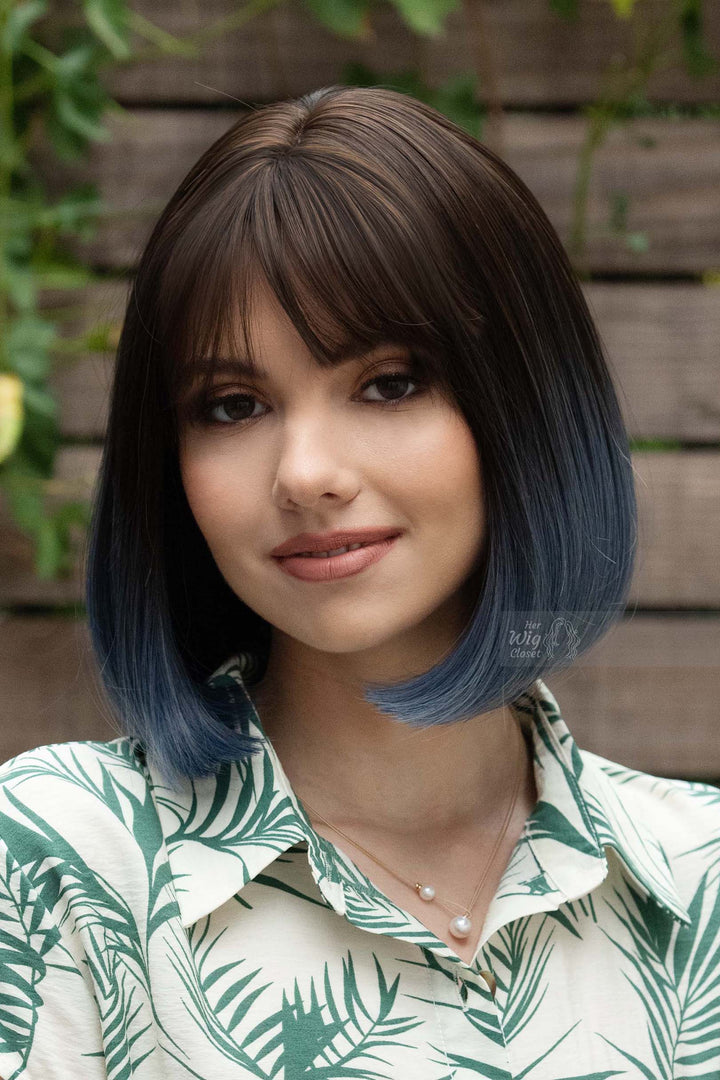 Blue Ombre Synthetic Bob Wig with Bangs Grace
