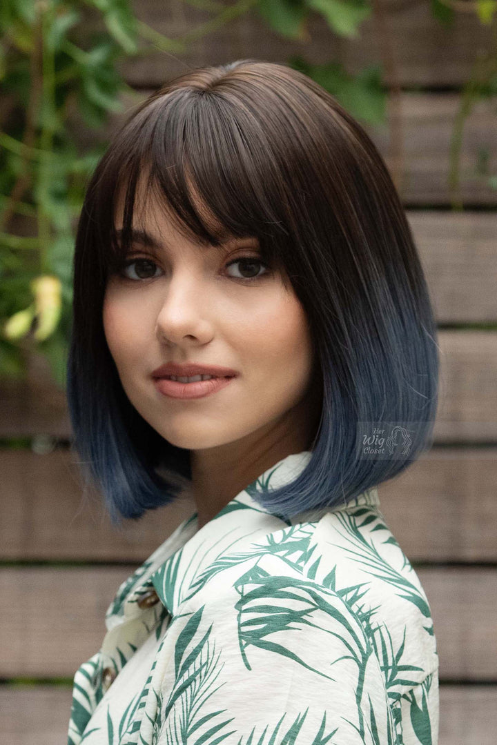 Blue Ombre Synthetic Bob Wig with Bangs Grace