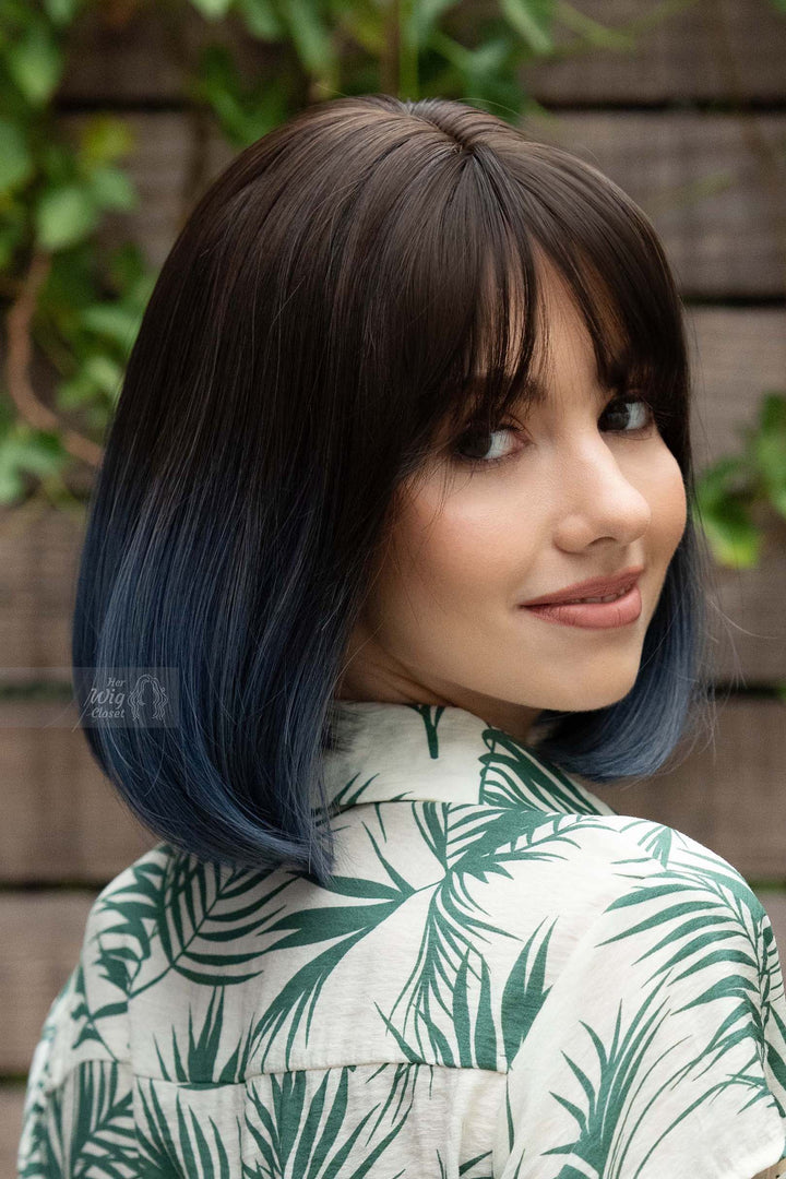 Blue Ombre Synthetic Bob Wig with Bangs Grace