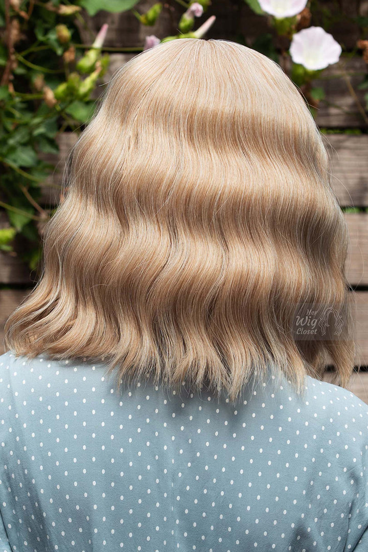 Golden Blonde Wavy Synthetic Bob Wig with Bangs Gwen