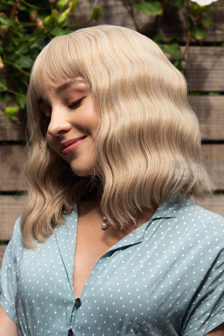 Golden Blonde Wavy Synthetic Bob Wig with Bangs Gwen