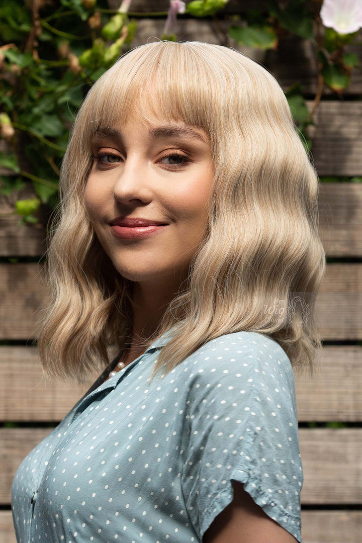 Golden Blonde Wavy Synthetic Bob Wig with Bangs Gwen