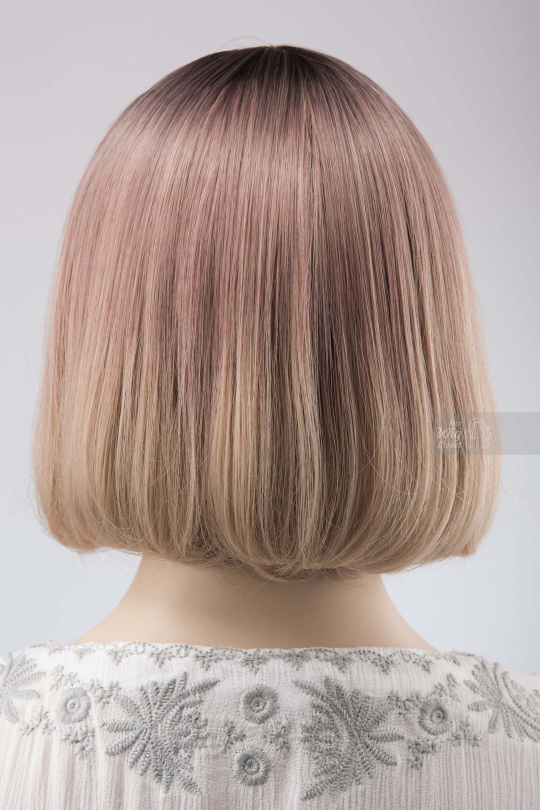 Dusty Pink Wig with Blonde Hair Tip Bob Wig with Bangs Kali