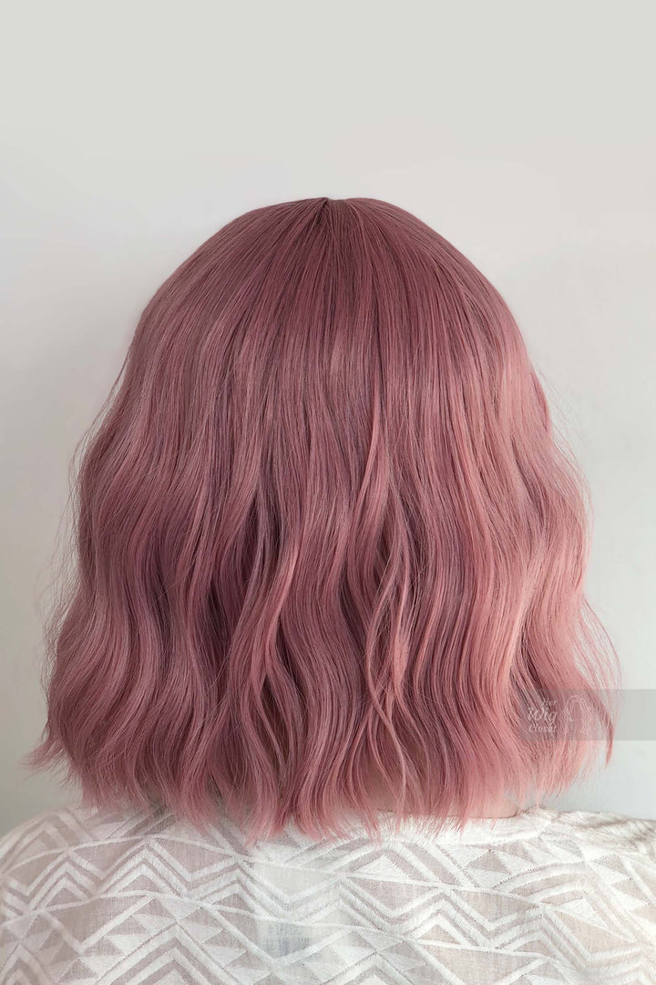 Pastel Pink Wavy Synthetic Bob Wig with Bangs Katy
