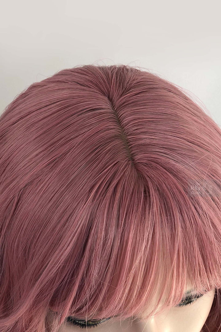 Katy | 12" Dusty Rose Wavy Pastel Pink Synthetic Wig