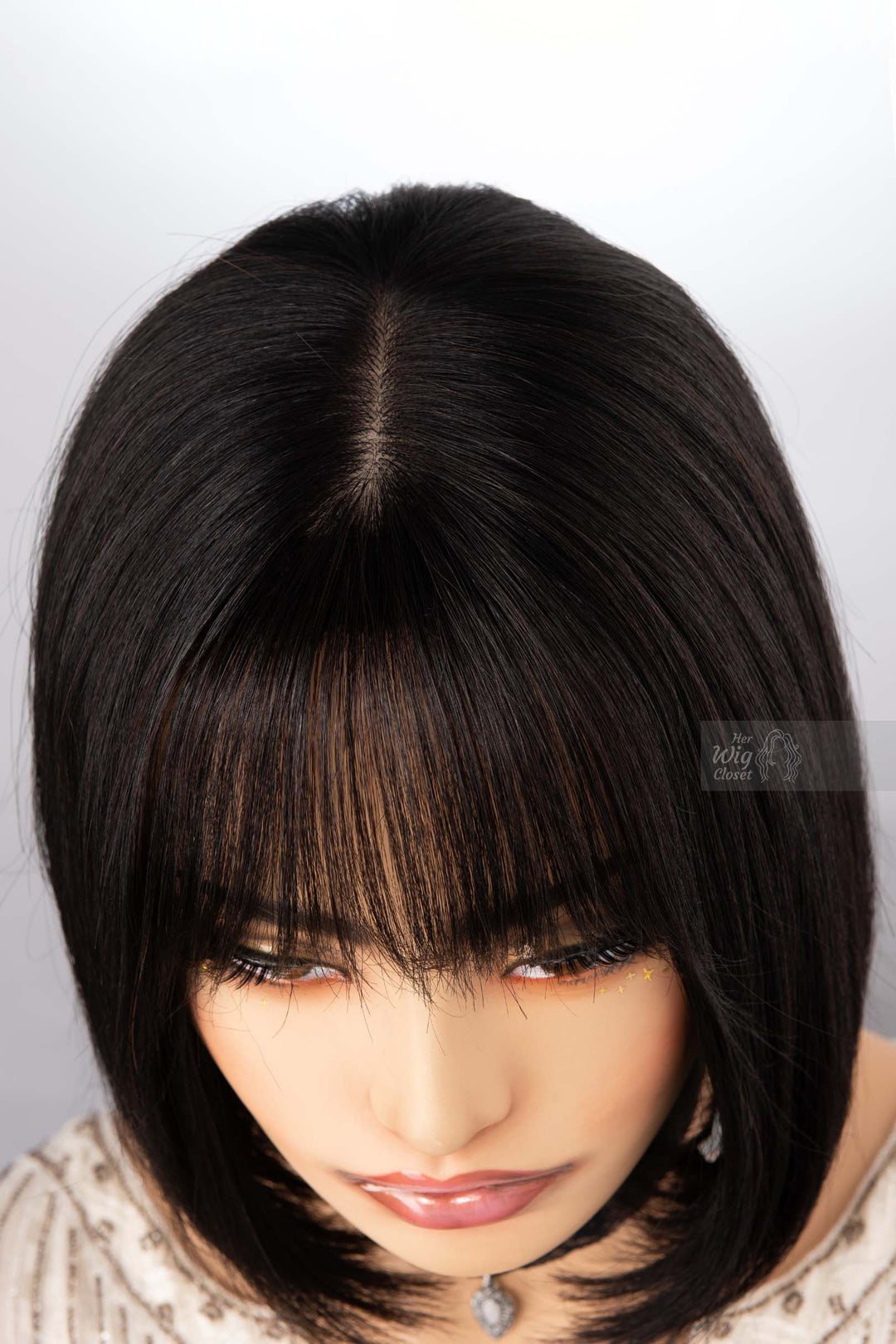 Black Human Hair Wig Bob Cut Wig Straight Hair Wig with Bangs Natural Black Real Hair