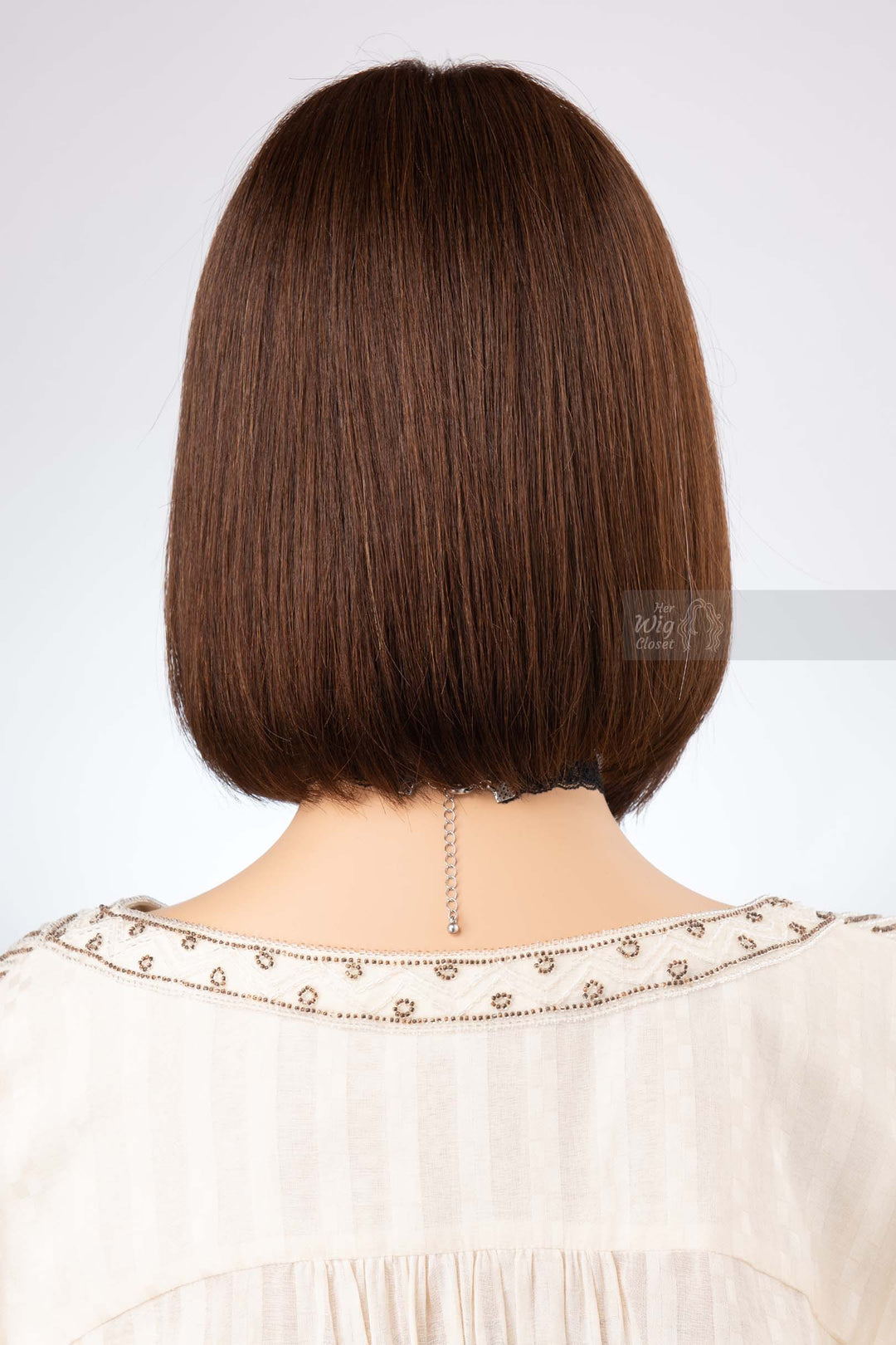 Bob Cut Straight Hair Wig Natural Brown Brunette Wig with Bangs