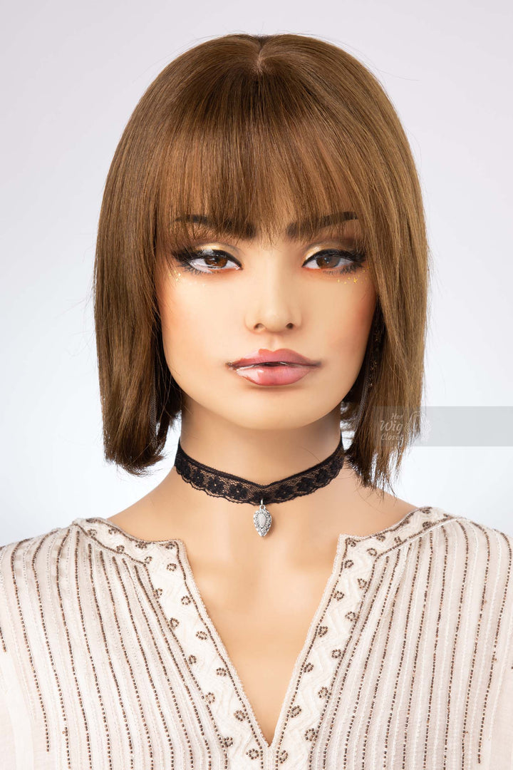 Straight Bob Cut Wig Brown Matcha Undertone Wig with Bangs