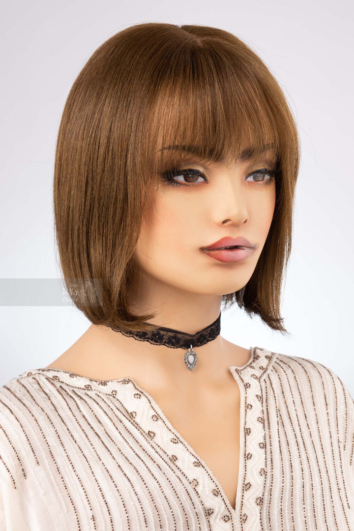Straight Bob Cut Wig Brown Matcha Undertone Wig with Bangs