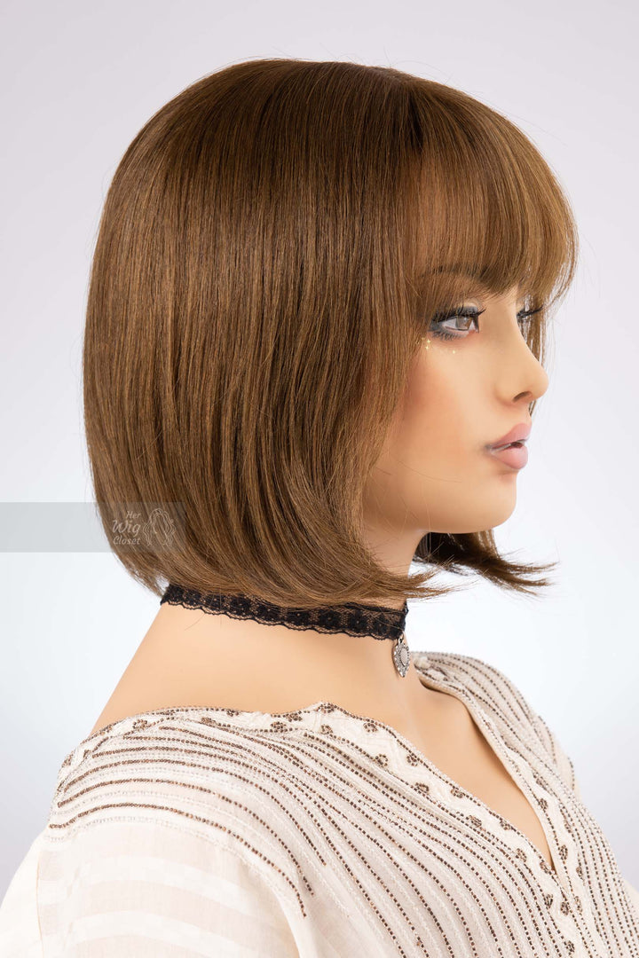 Straight Bob Cut Wig Brown Matcha Undertone Wig with Bangs
