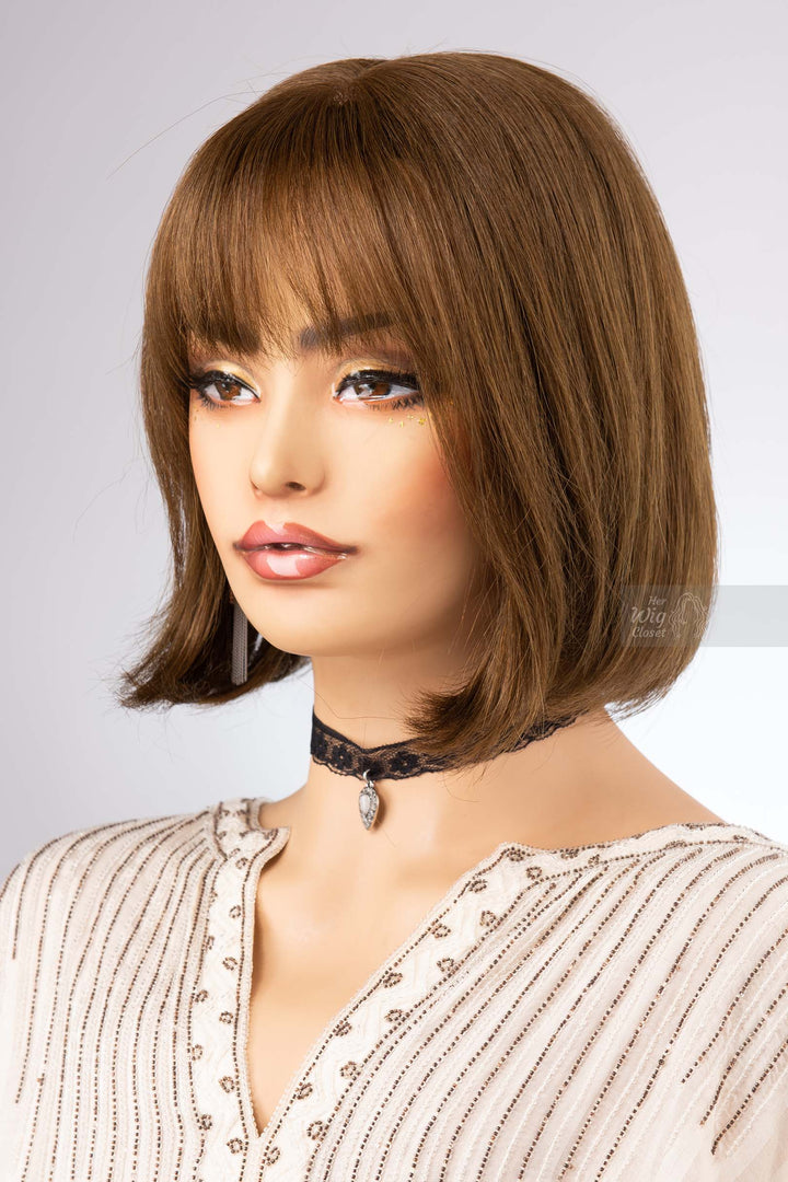 Straight Bob Cut Wig Brown Matcha Undertone Wig with Bangs