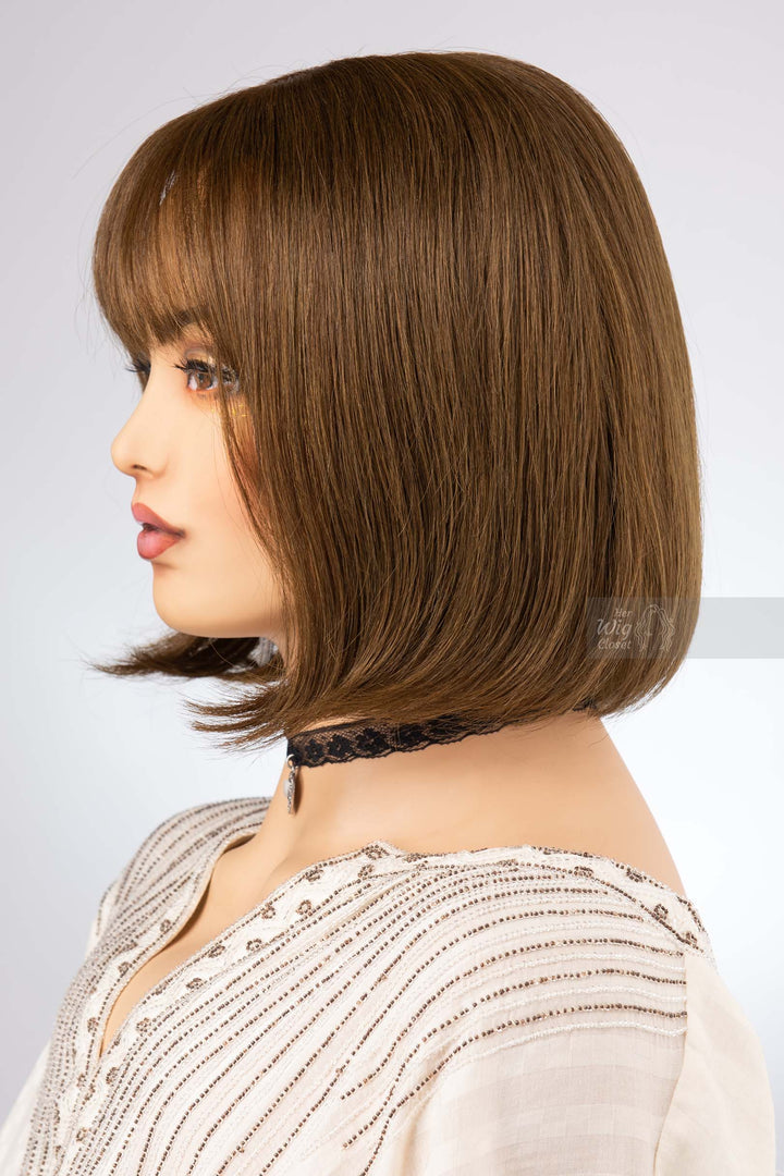 Straight Bob Cut Wig Brown Matcha Undertone Wig with Bangs