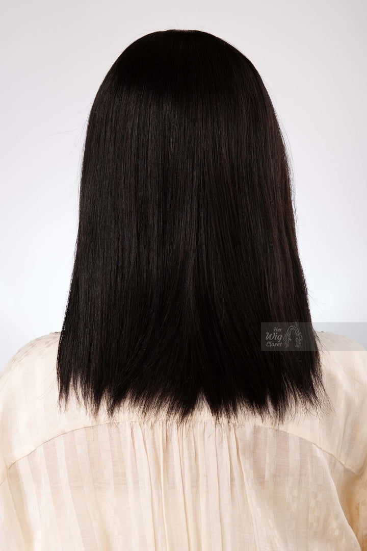 Natural Black Straight Long Bob Human Hair Wig with bangs