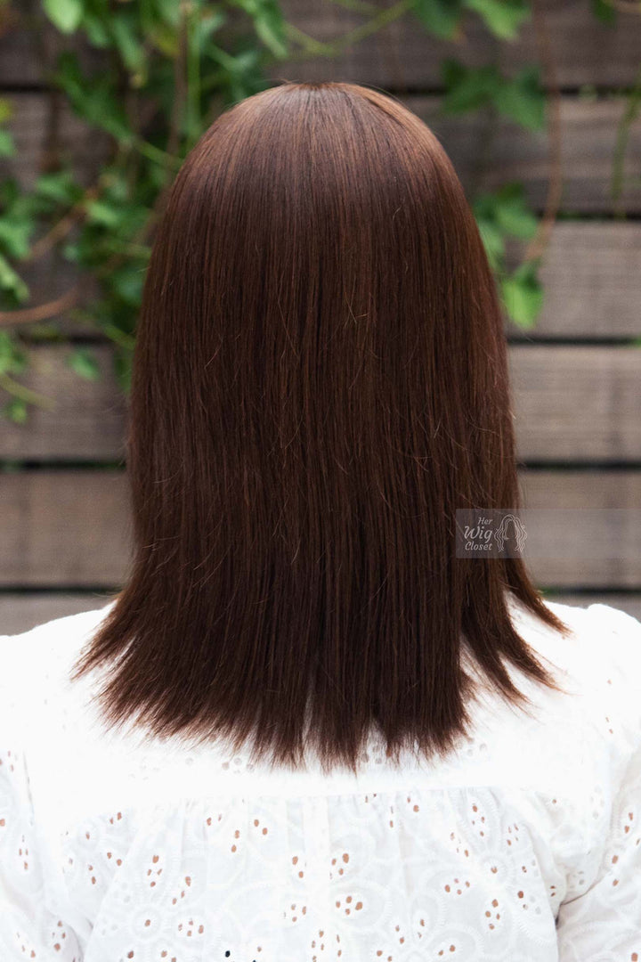 Natural Black Brunette Straight Long Bob Human Hair Wig with bangs