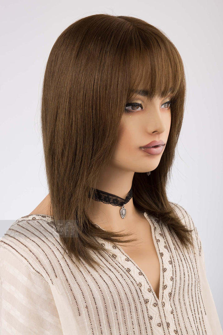 Natural Brown with Matcha Undertone Straight Long Bob Human Hair Wig with bangs