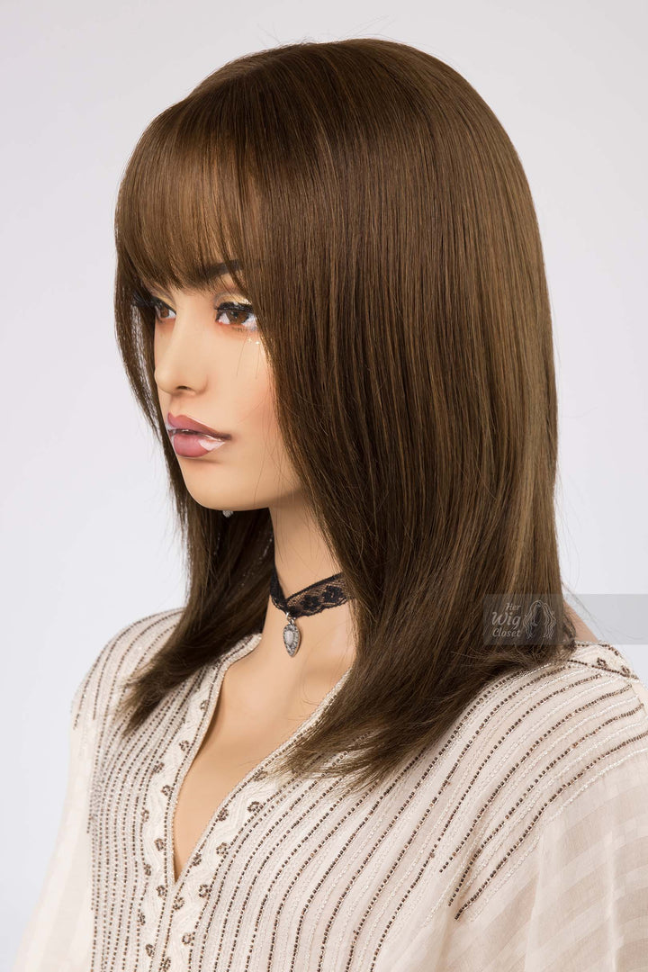 Natural Brown with Matcha Undertone Straight Long Bob Human Hair Wig with bangs