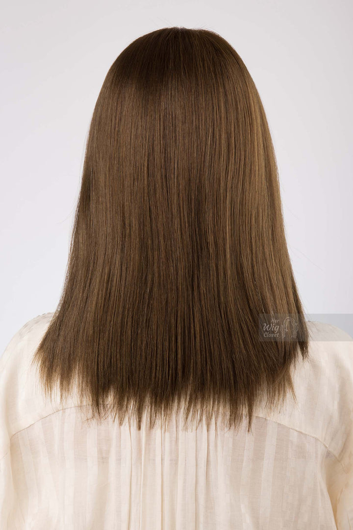 Natural Brown with Matcha Undertone Straight Long Bob Human Hair Wig with bangs
