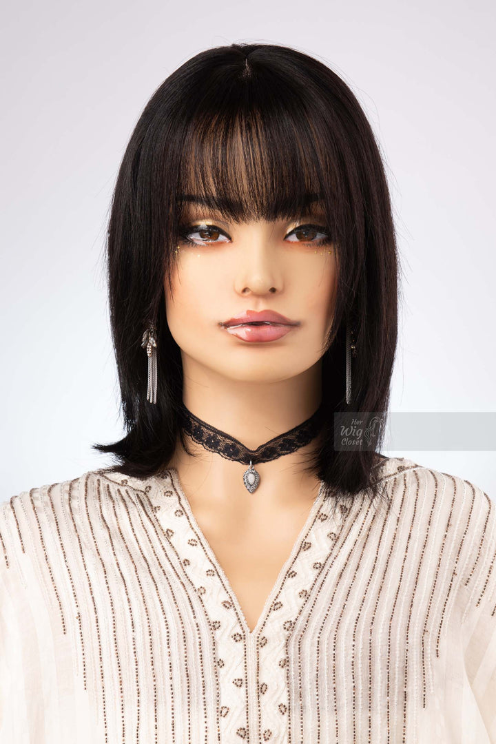 Black Bob Cut Straight Human Hair Wig with Bangs Her Wig Closet