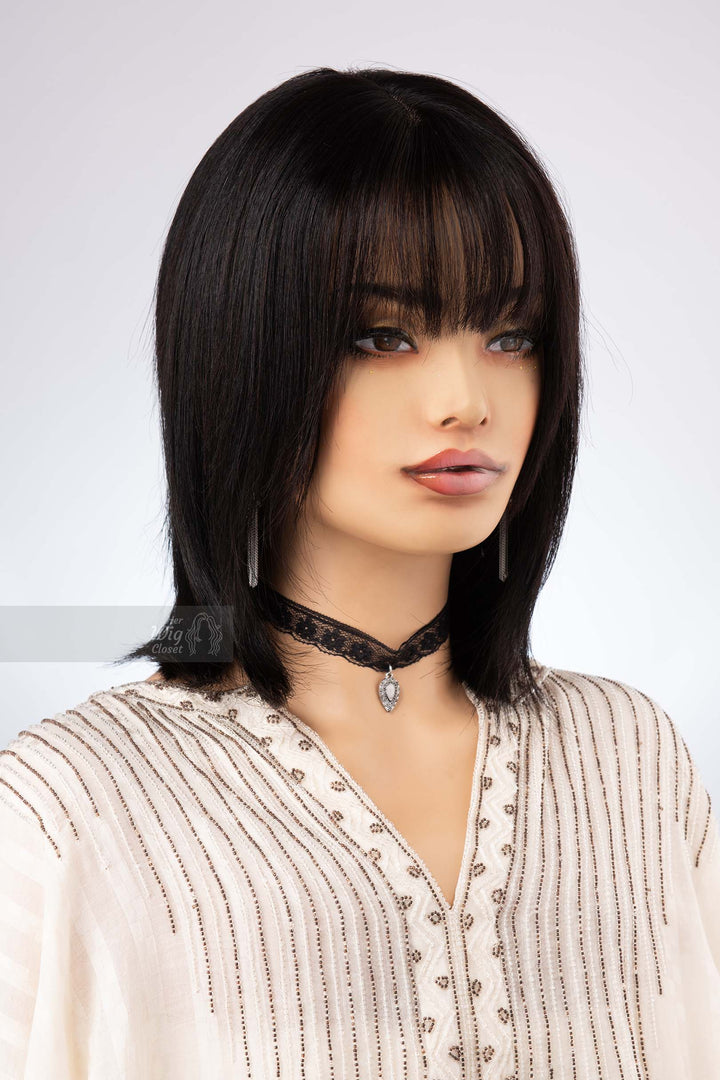 Black Bob Cut Straight Human Hair Wig with Bangs Her Wig Closet
