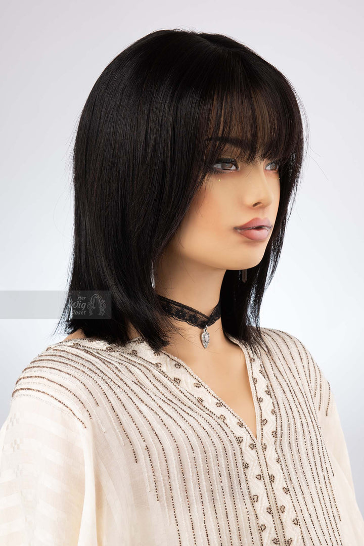 Black Bob Cut Straight Human Hair Wig with Bangs Her Wig Closet