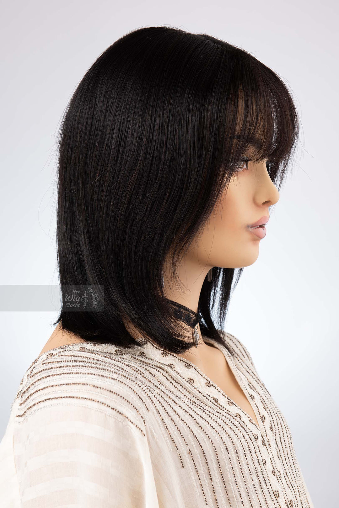 Black Bob Cut Straight Human Hair Wig with Bangs Her Wig Closet