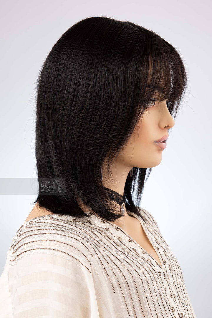 Black Bob Cut Straight Human Hair Wig with Bangs Her Wig Closet