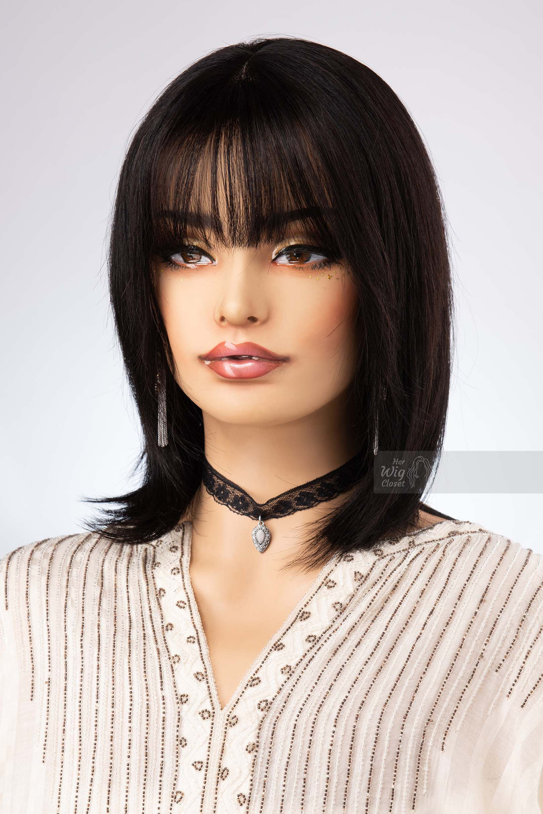 Black Bob Cut Straight Human Hair Wig with Bangs Her Wig Closet