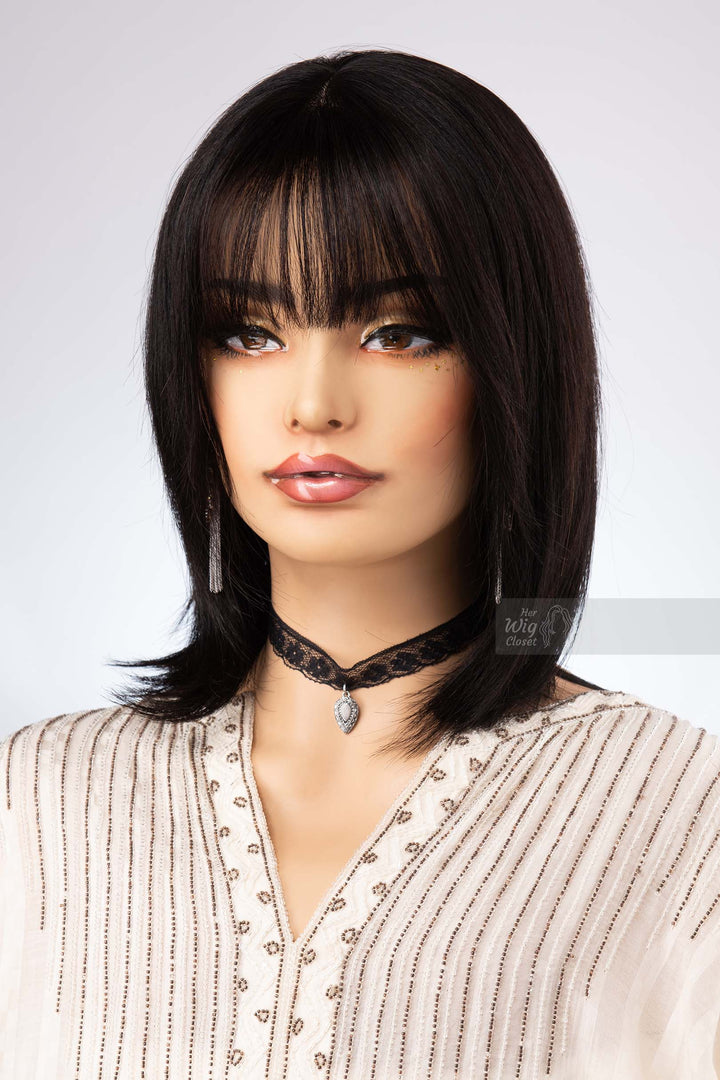 Black Bob Cut Straight Human Hair Wig with Bangs Her Wig Closet