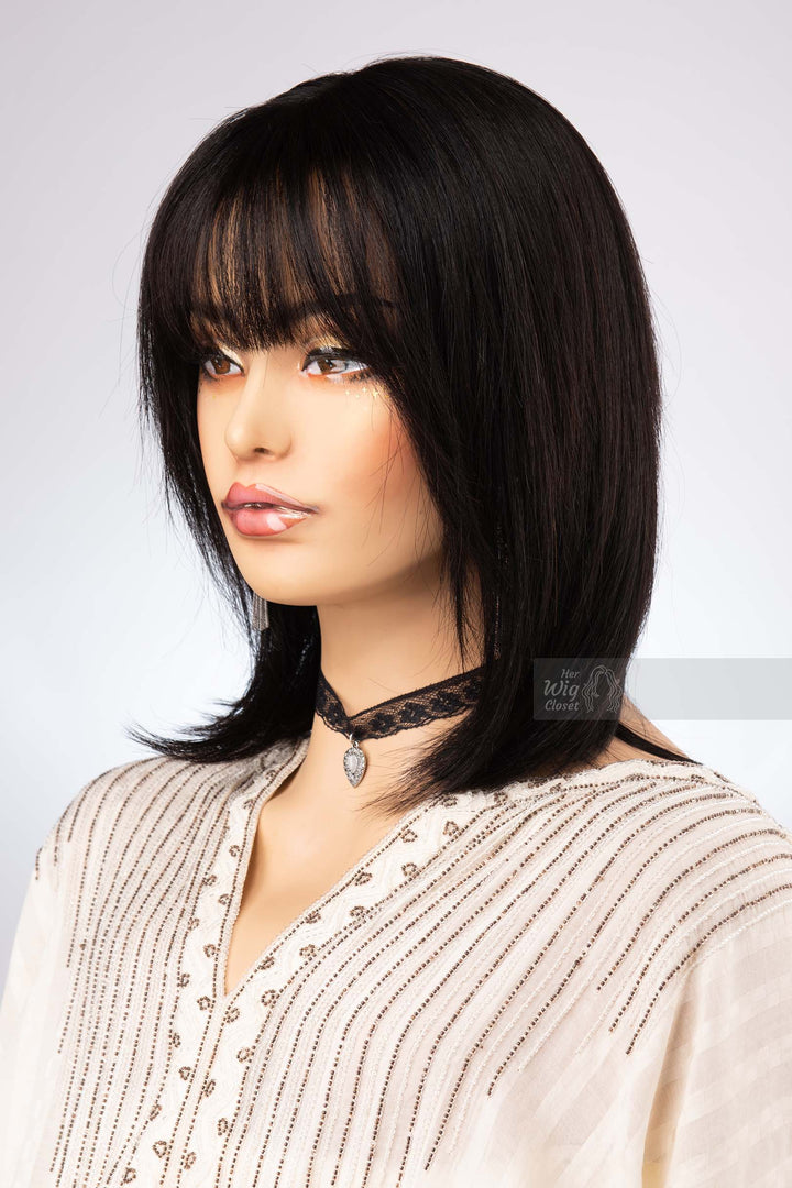 Black Bob Cut Straight Human Hair Wig with Bangs Her Wig Closet