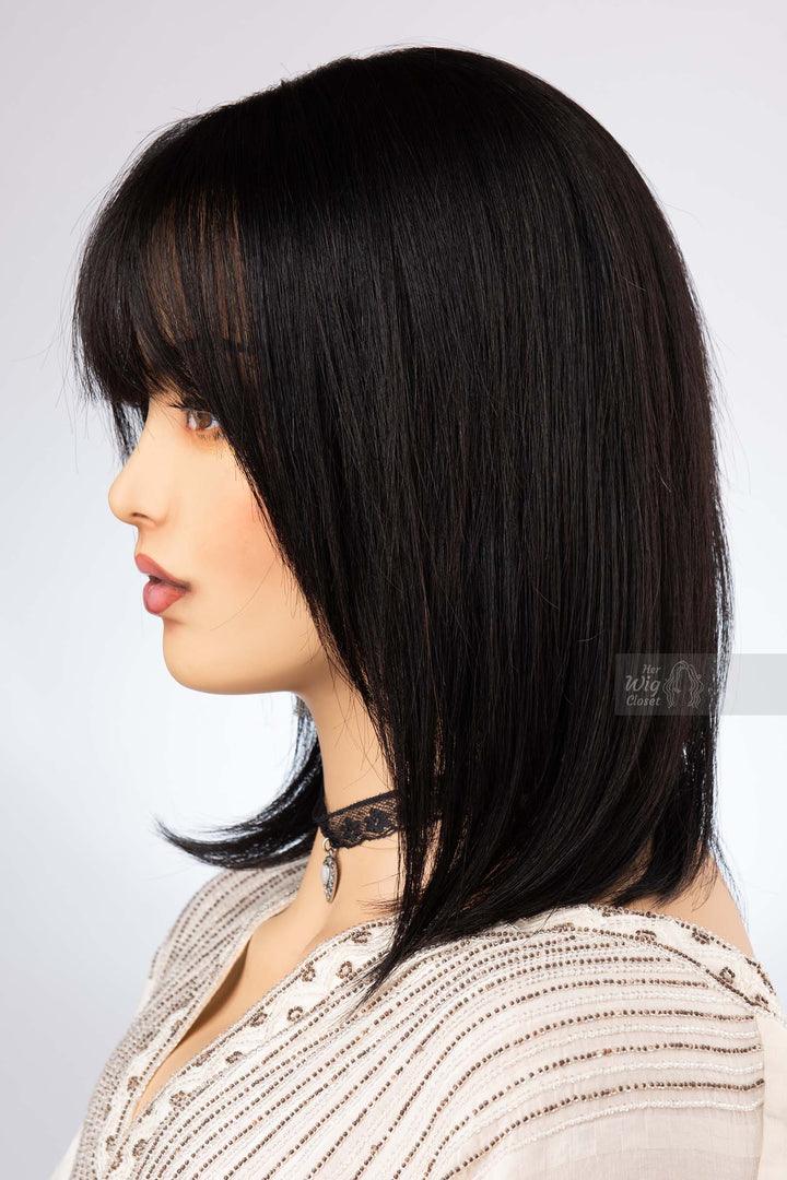 Black Bob Cut Straight Human Hair Wig with Bangs Her Wig Closet