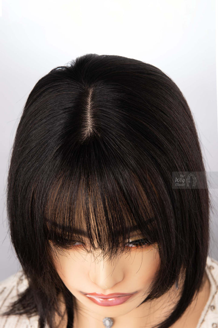 Black Bob Cut Straight Human Hair Wig with Bangs Her Wig Closet