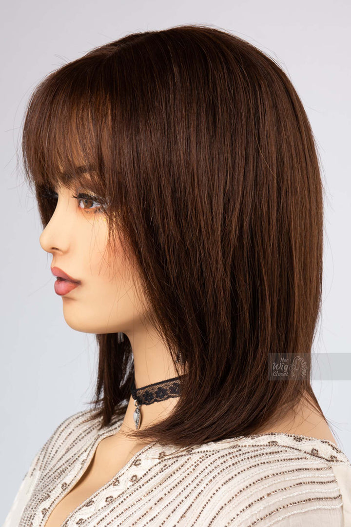 Human Hair Bob Cut Straight Hair Style Brown Brunette Color Wig with Bangs Her Wig Closet