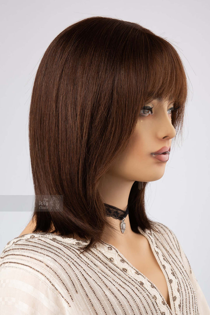 Human Hair Bob Cut Straight Hair Style Brown Brunette Color Wig with Bangs Her Wig Closet