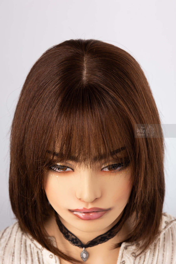 Human Hair Bob Cut Straight Hair Style Brown Brunette Color Wig with Bangs Her Wig Closet