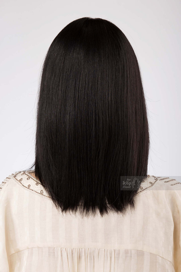 Natural Black Medium Length Straight Bob Human Hair Wig with bangs